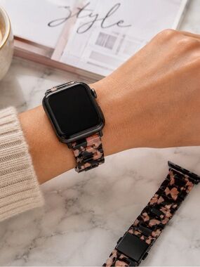 Apple Watch Band 44mm Pink Black Resin Mosaic Link
